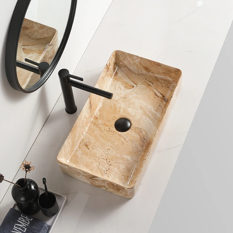 OEM marble ceramic art basin rectangle lavabo countertop wash basin fashion washing basin for home use bathroom sink
