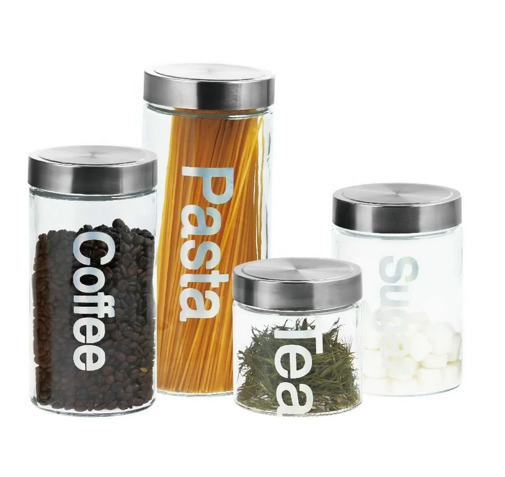 CCP056K47 2200ml 1750ml 1250ml 850ml wide mouth round glass jar with silver design and stainless steel screw top lid