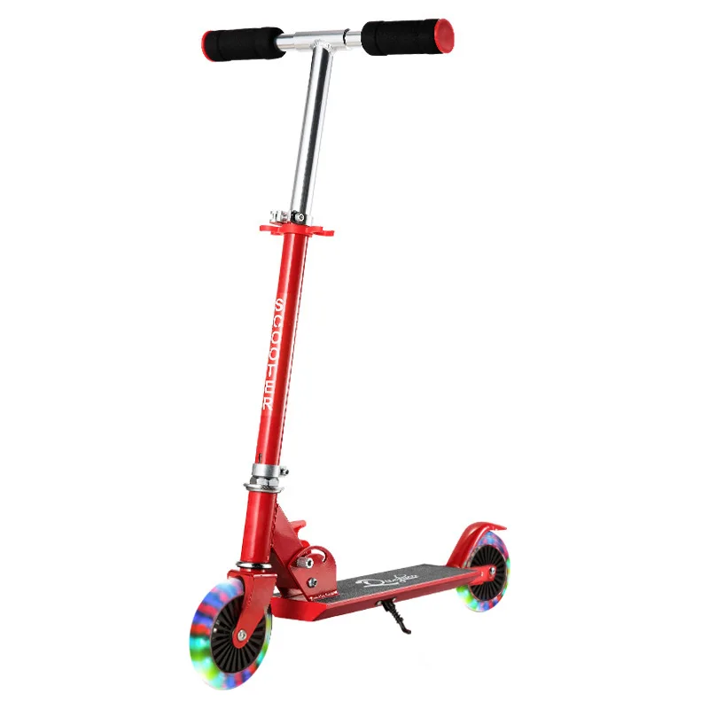 Kids 2 Wheel Folding Kick Scooter for with LED Light Up Wheels Adjustable Height
