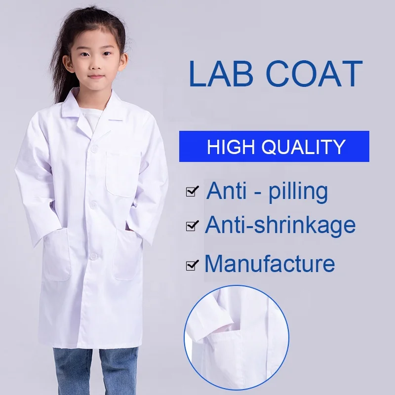 Custom logo printing White Hospital Doctor Uniformes Polyester Kids Lab Coat From China