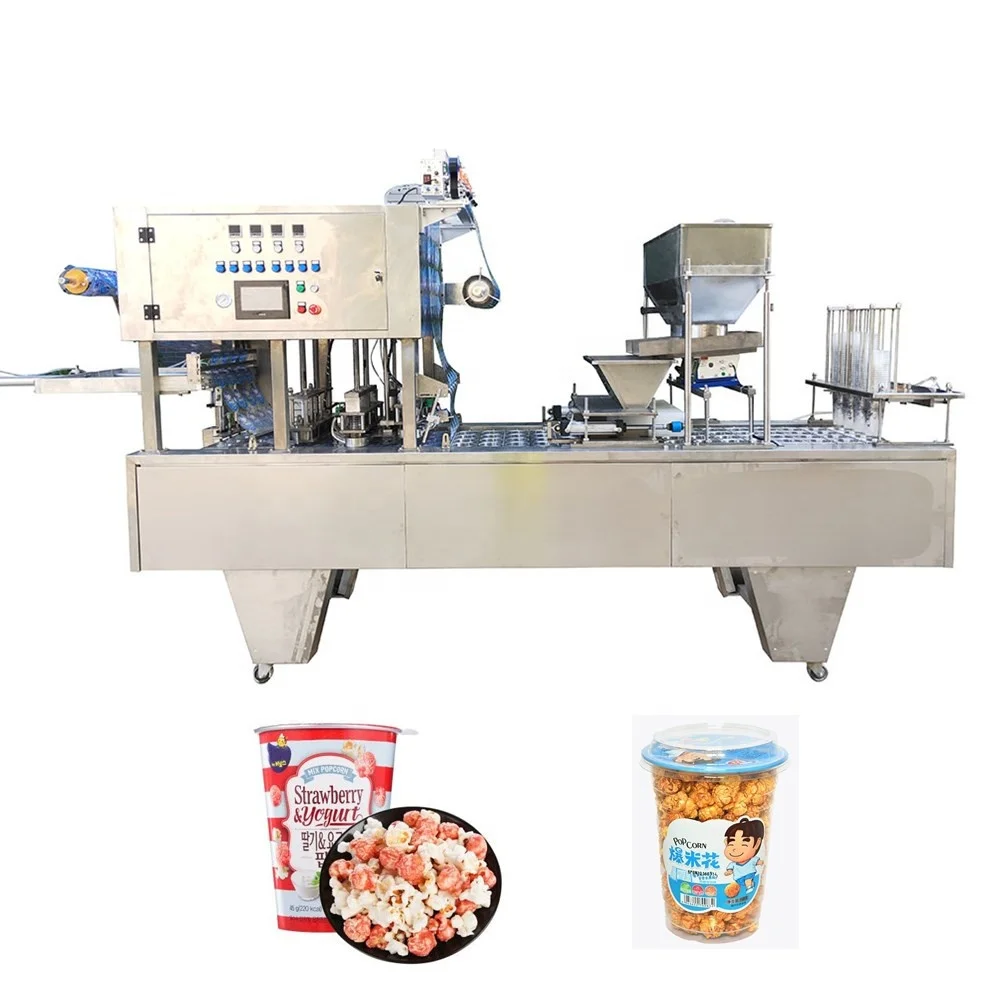 CE Approval Popcorn Potato Chips French Fries Plastic Paper Cup Automatic Filling And Sealing Machine Manufacturer