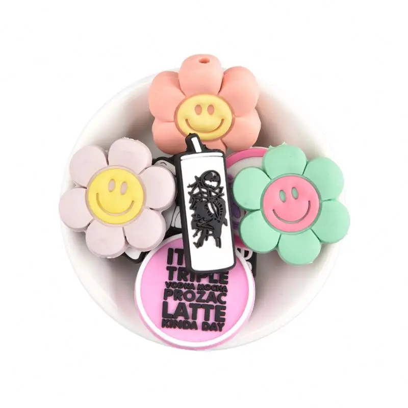 New Arrival 3D Flower Focal Bead for Pen Decoration Food Pen Topper Charms  Wholesale Christmas Silicone Beads for Holidays Gift
