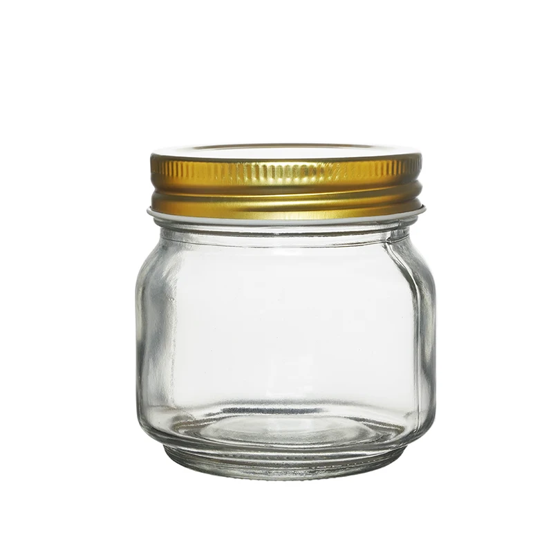 Berlin Packaging Food Grade Jam Honey Pickles Jelly Mini Mason Jars 250ml Clear Square Glass Sauces Jar