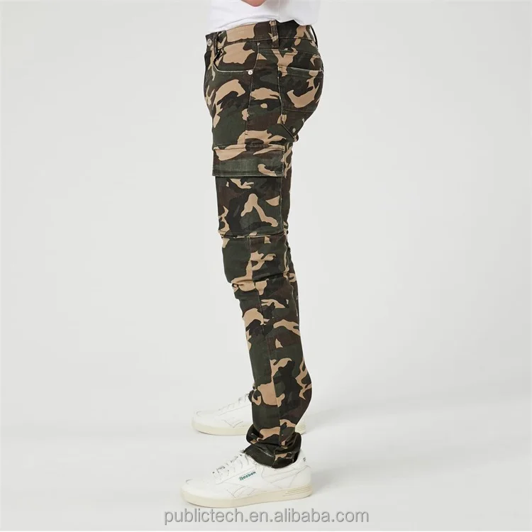 Custom Skinny Canvas Straight Hiking Ripstop Camo Pants Mens Slim Fit Cargo Camouflage Cargo Sweatpants