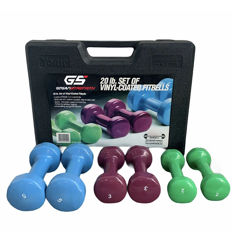 wholesale Dumbbell Hand Weights Home Exercise Arm Hand Weights Pilates 20 lb 6 pc Set Vinyl Coated Iron Fitness Dumbbell