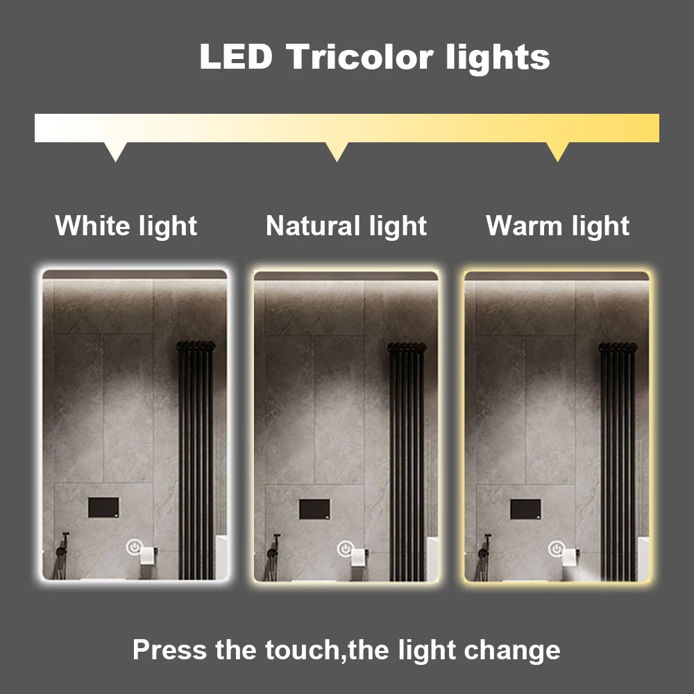 Saa Fcc Certificates Bathroom Digital Clock Touch Sensor Mirror Led Bathroom Mirror With Blue Tooth