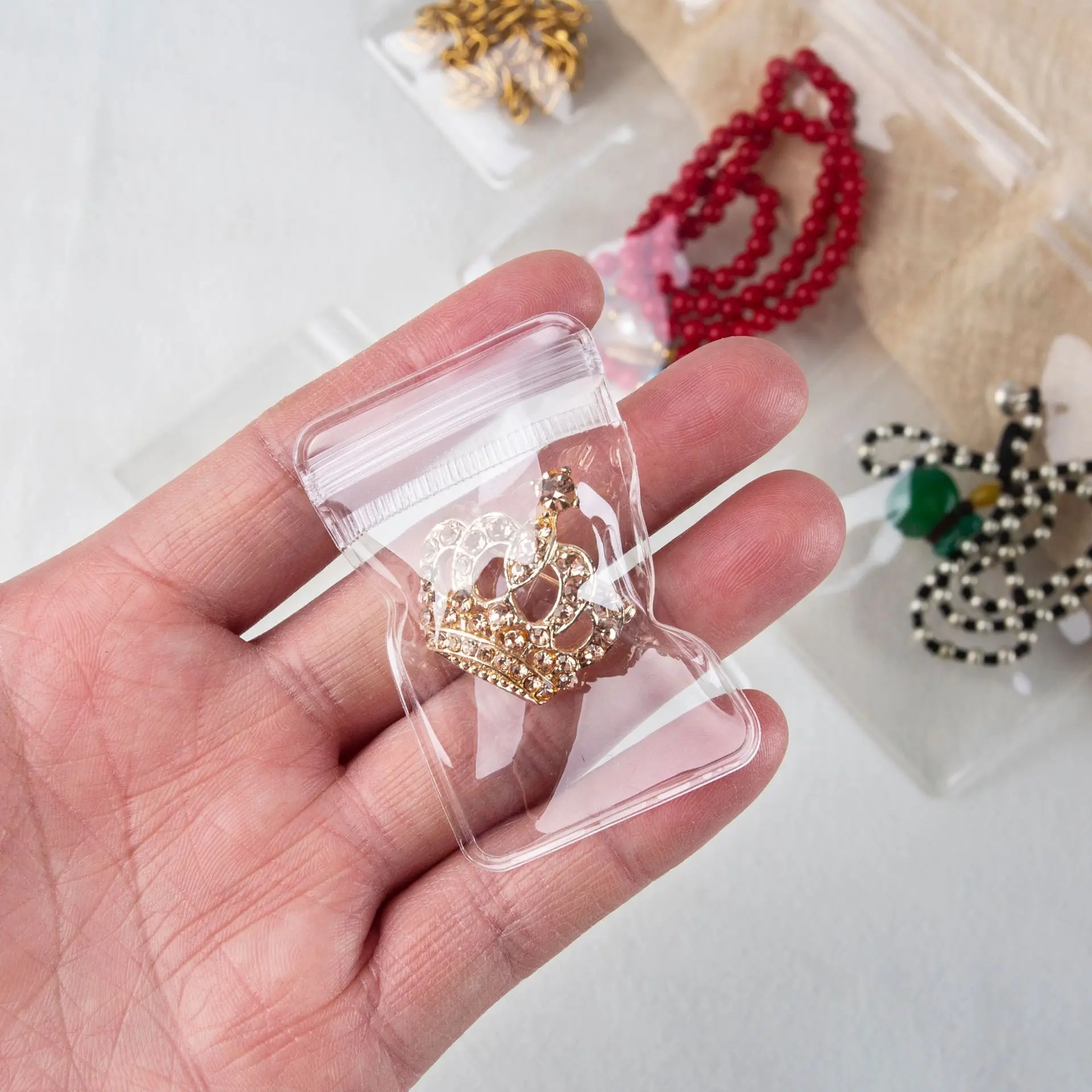 pp Jewelry jewelry bag hand string literary play Buddha beads storage zip-lock bag transparent thickened sealed zipper bag