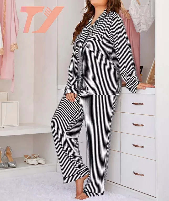 plus size casual home sleepwears check pj sets for women lounge wear pajamas for women set