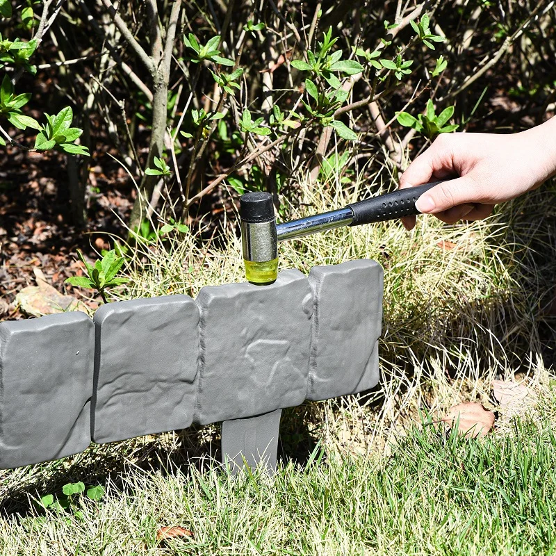 Garden Edging Border Gardening Lawn Fence Plastic Cobblestone Effect Lawn Trimming 4 pcs of Foldable Stitching Grey Orange