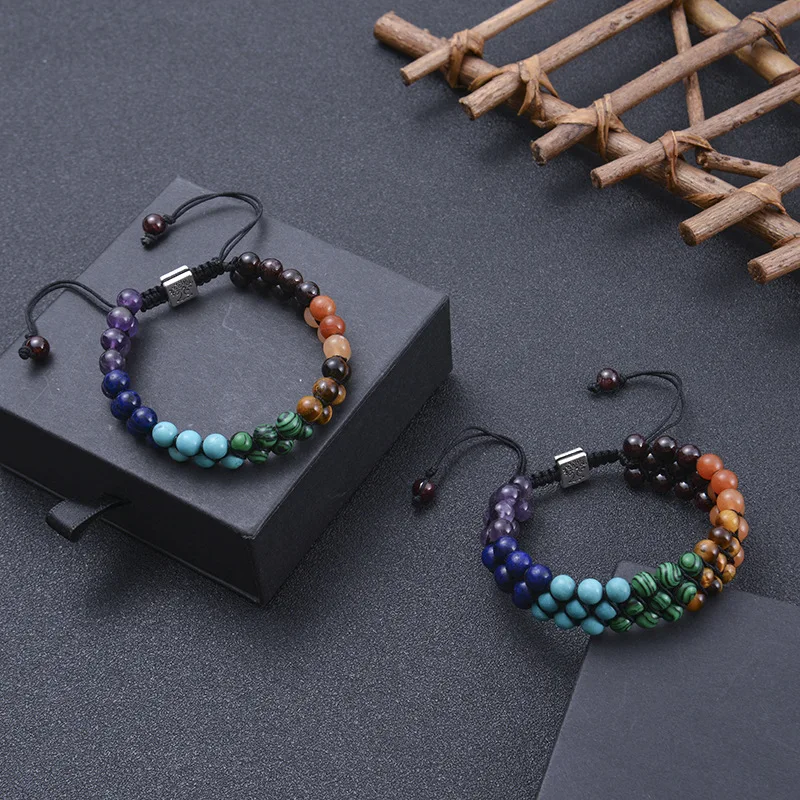 High Quality Seven Chakra Natural 6mm Small Beads Healing Crystal Malachite Stone Beaded Life Of Tree Woven Bracelet Jewelry