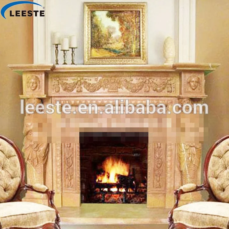 New designs cheap price handcarved Beige hearth Marble Fireplace surround