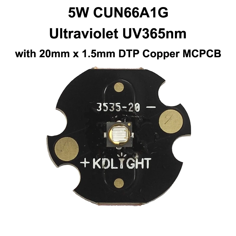5 Вт CUN66A1G Ультрафиолетовый светодиодный эмиттер uv365 нм с KDLITKER DTP Copper