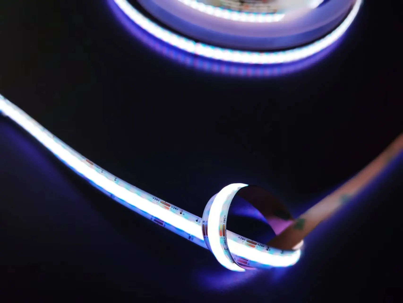 Dotless Cob Led Strip 12V 24v 10mm RGB 14W 630leds for bar interior decoration car atmosphere light custom cob smart light strip