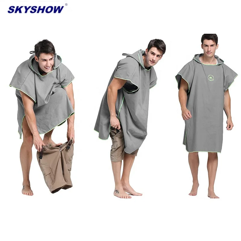 
wholesale custom microfiber suede quick dry hooded travel beach transition changing surf poncho towel 