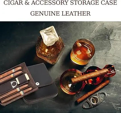 Contacts 4 Slot Cigar Case Travel Full Grain Leather Cigars Humidor Box Portable Cigar Accessories