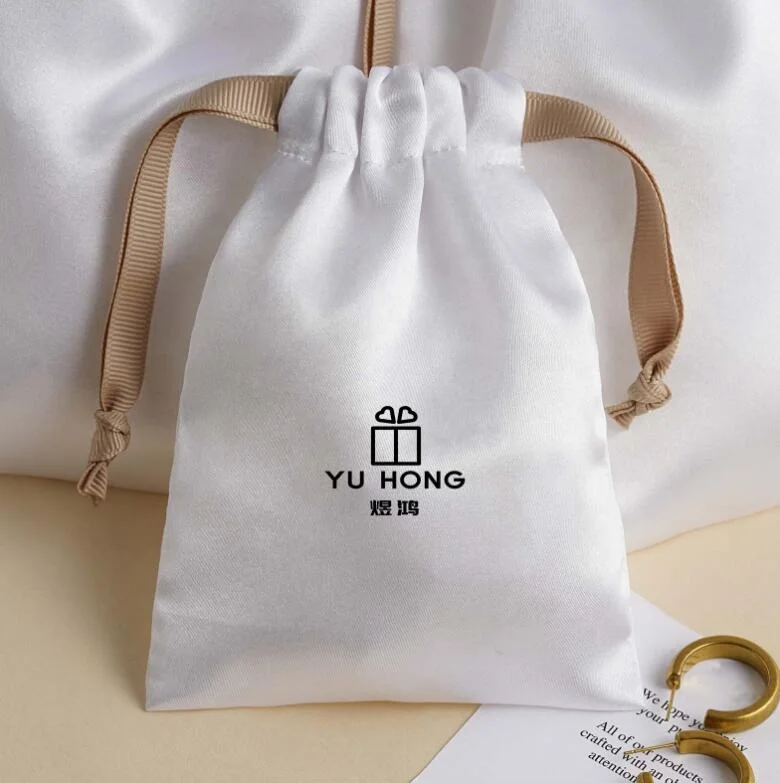 Recycled Luxury Satin Silk Fabric Drawstring Gift Pouch Jewelry Packaging Dust Bag With Custom Logo