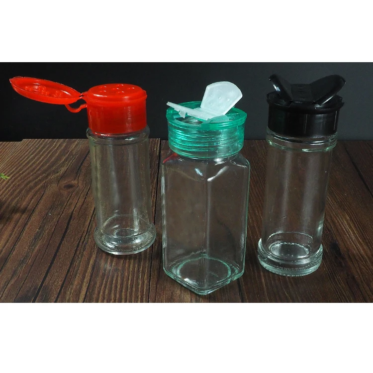 New professional blue 100ml round plastic salt and pepper shaker, Good Quality hand operated black 100ml round glass salt shaker