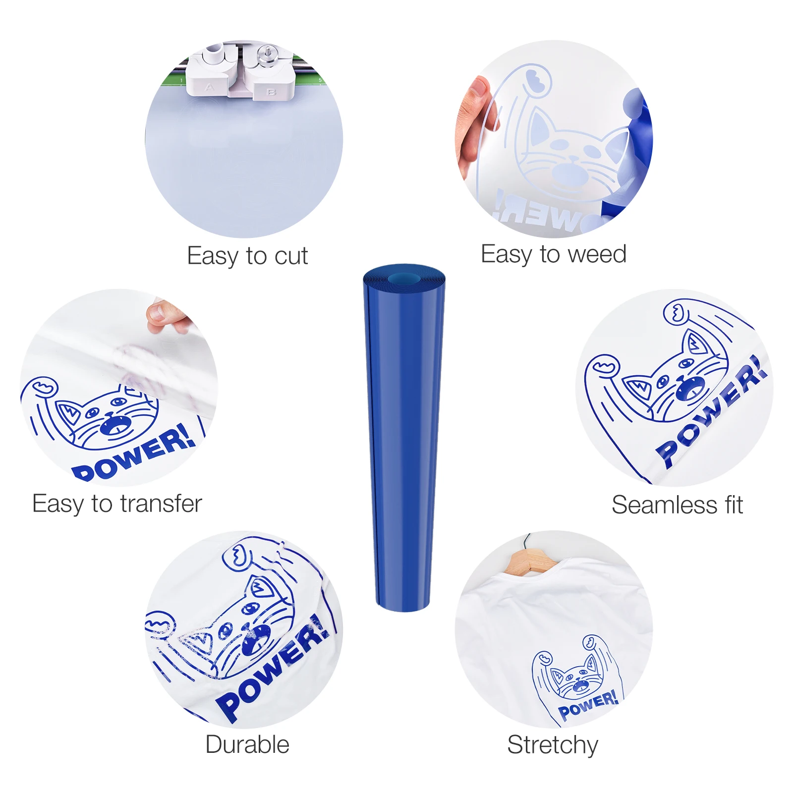 Nicapa Blue PVC HTV Vinyl Rolls Heat Transfer Vinyl for Silhouette/Brother Iron-on Printing Vinyl 12 inch x15 feet