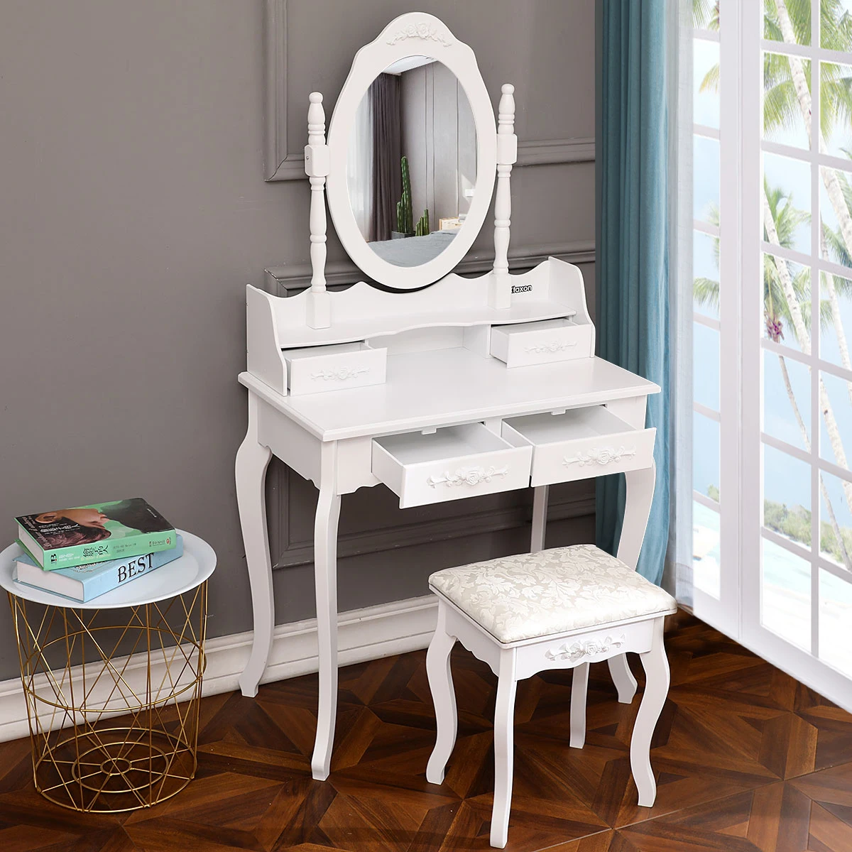  Best Sell Mirrored Make up Vanity Table Modern Dressing Set with Stool for Living