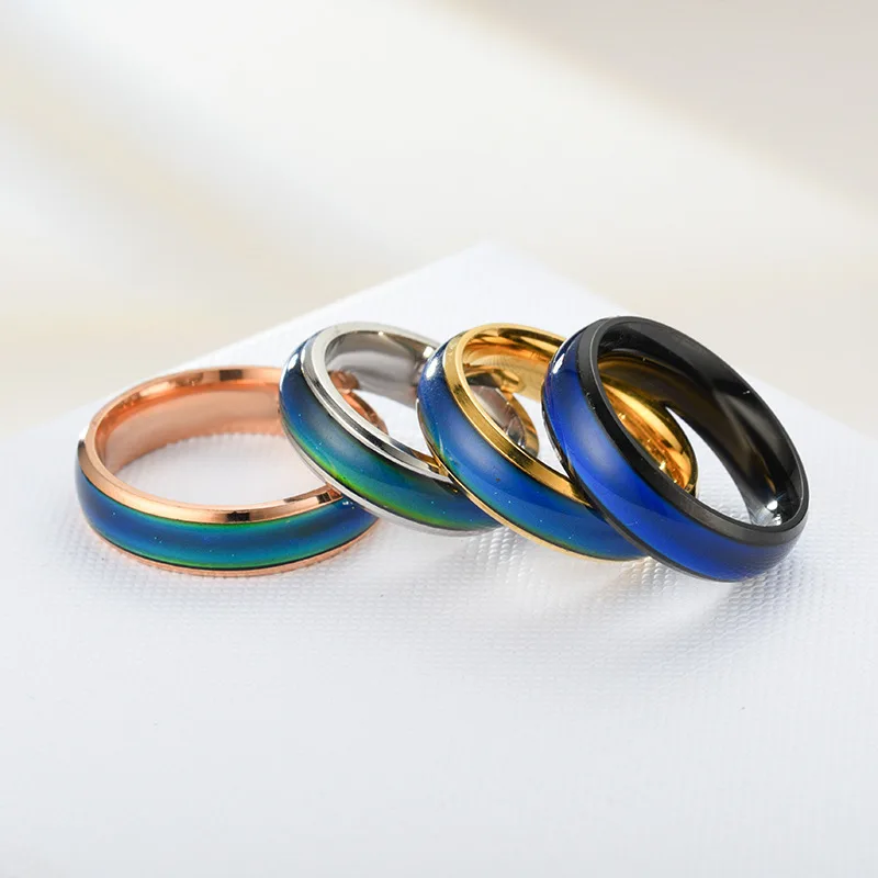 Hot Style Thermochromic Smooth Mood Rings 6mm Couple Stainless Steel Changing Color Mood Finger Rings