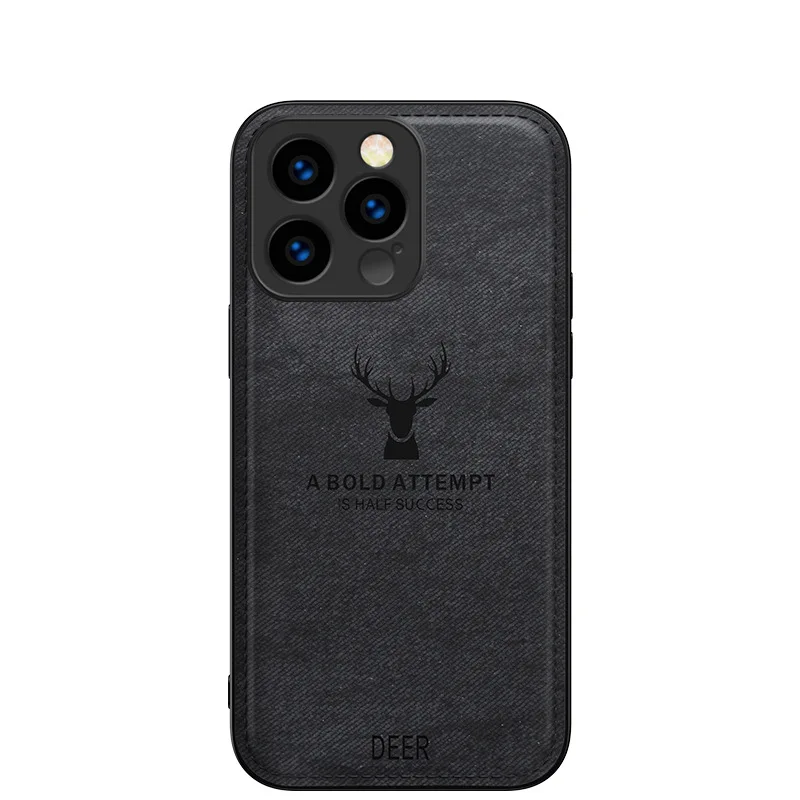 New Shockproof Deer Pattern Cloth Texture PU Leather Mobile Phone Cases Cover For iPhone 16 15 14 Pro Max 16 Plus