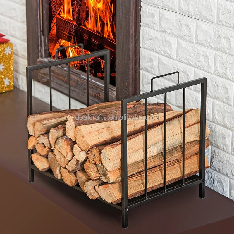 Firewood Rack, Firewood or Kindling Holder, Metal Fireplace Organizer, Black