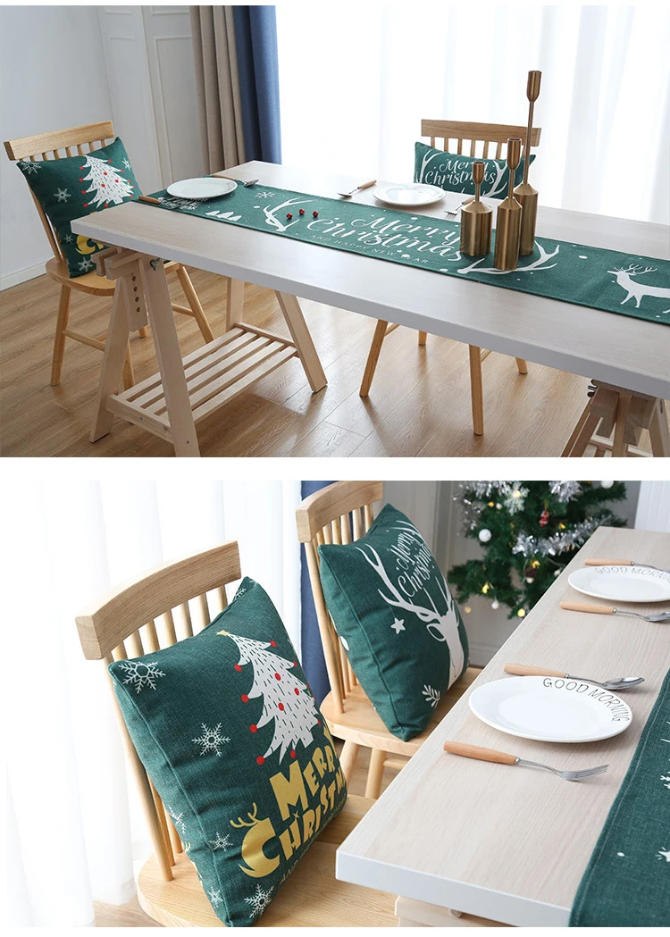 Christmas table runners polyester waterproof Xmas Tree Snowflake deer gnome Plaid Table Runner