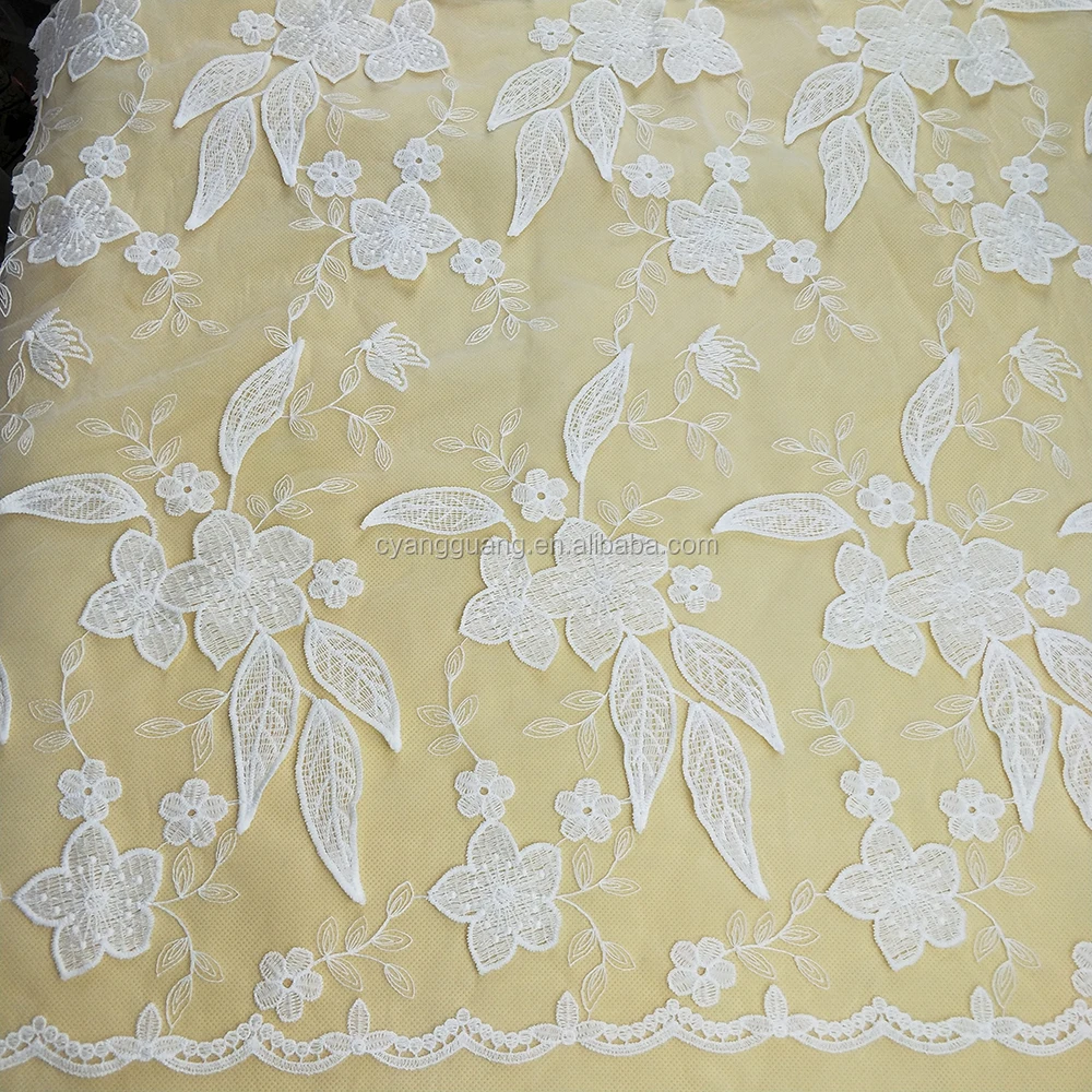 Lace Fabric with Mesh 3d Flower Lace Tulle Fabric Embroidered Eco-friendly Support