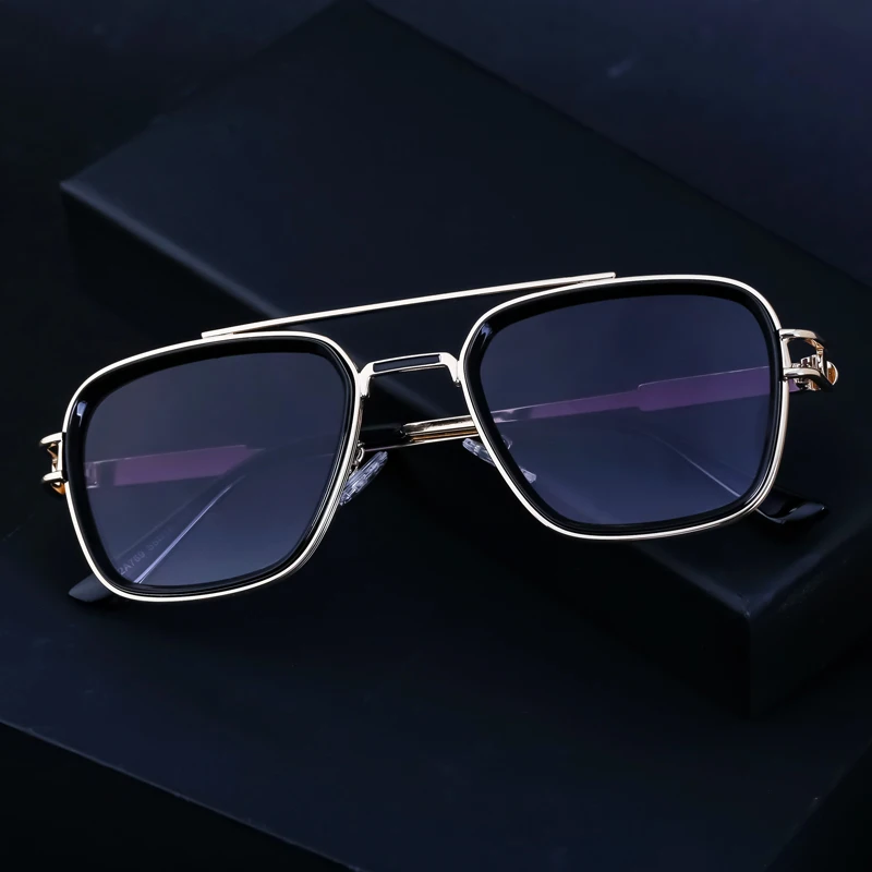 Designer Famous Brand Vintage Retro Steampunk Metal Double Bridge Square UV400 Sun Glasses Shades Sunglasses for Men
