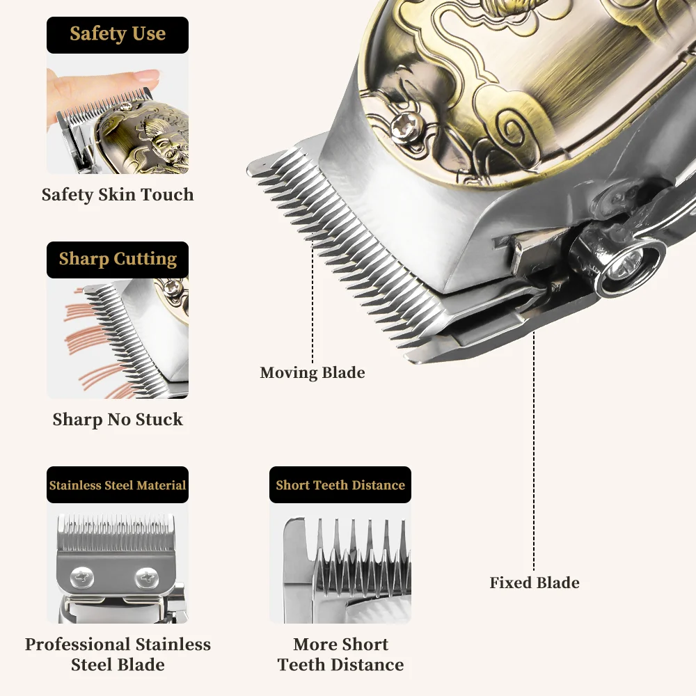PRITECH All Metal Barber Cutting Machine Professional Mens Beard Trimmer Electric Hair Clipper