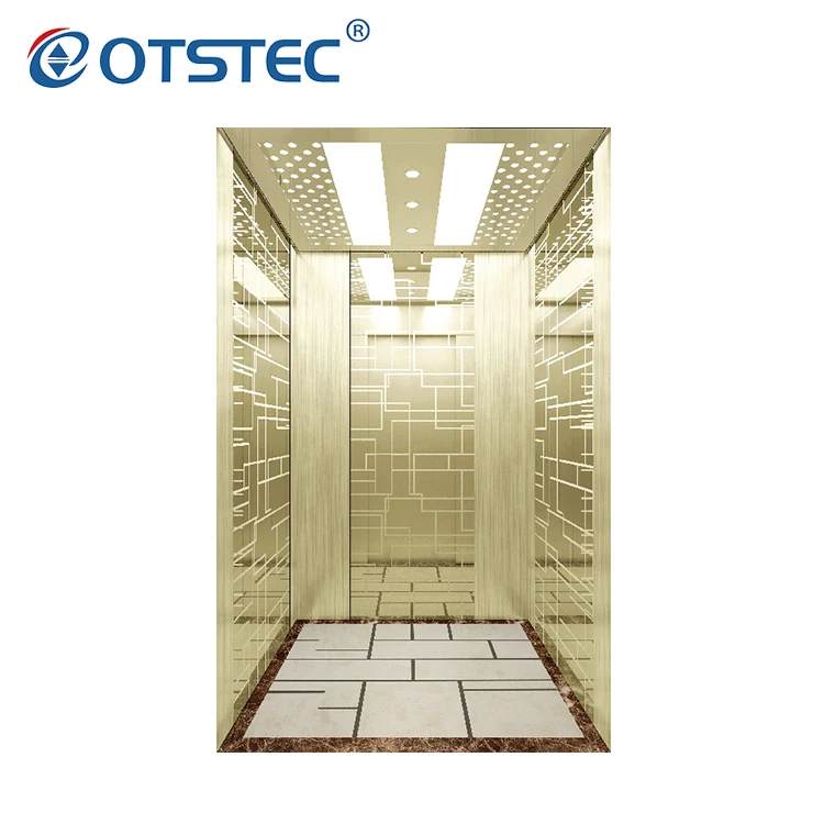 High Quality Passenger Lifts Golden Mirror Etching Passenger Elevador
