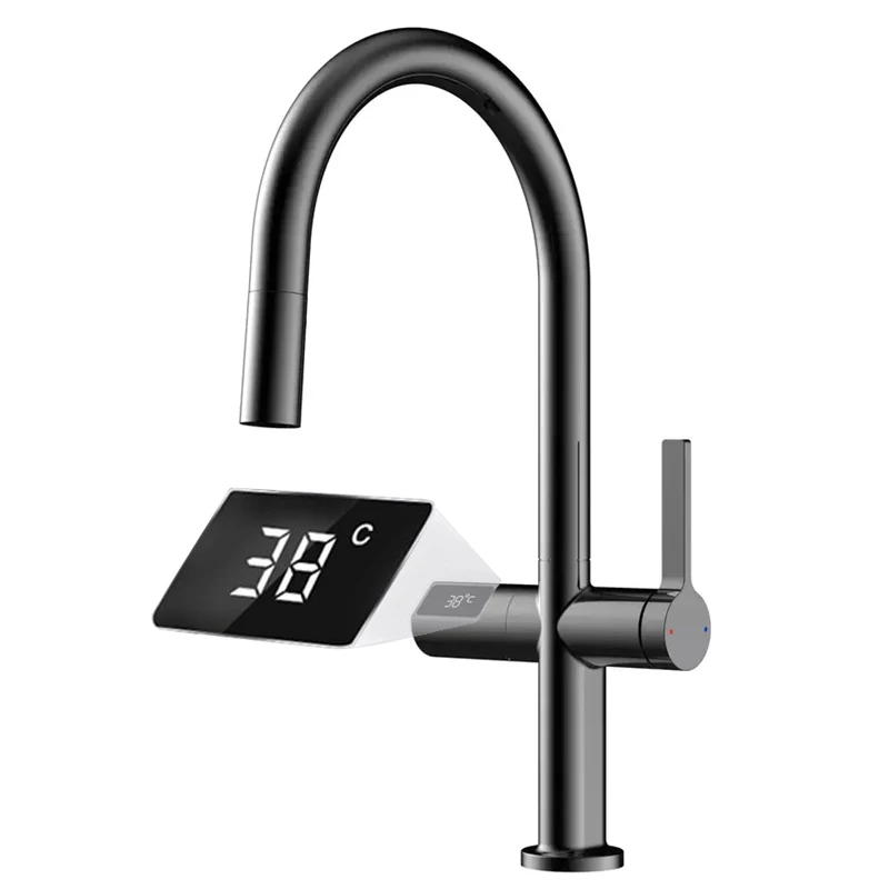 modern motion Sensor infrared Water Pull Out brass Kitchen Faucet mixer tap with Temperature Digital Display
