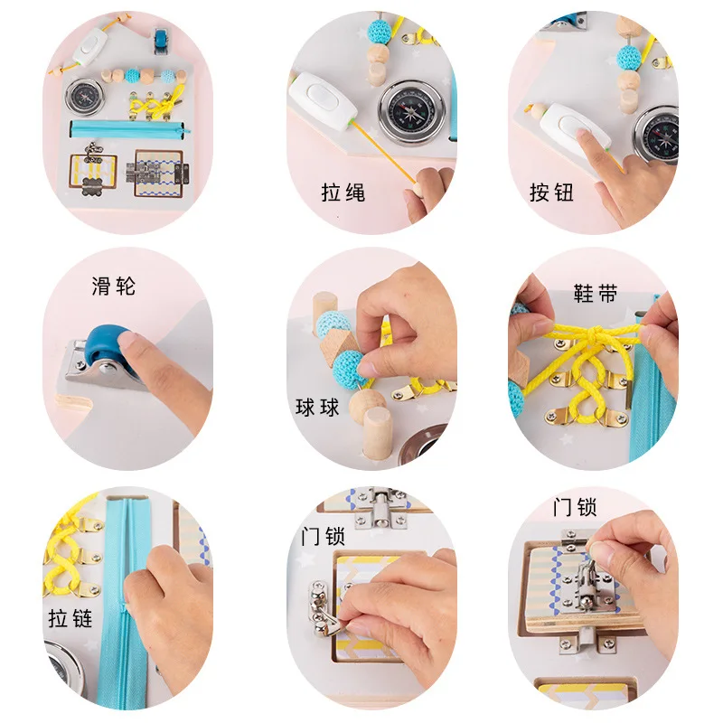 Wooden Sensory Unlock And Lock Activity Board Games Montesori Early Educational KIDS Busy Puzzle Sensory Toys Toddler Busy Board