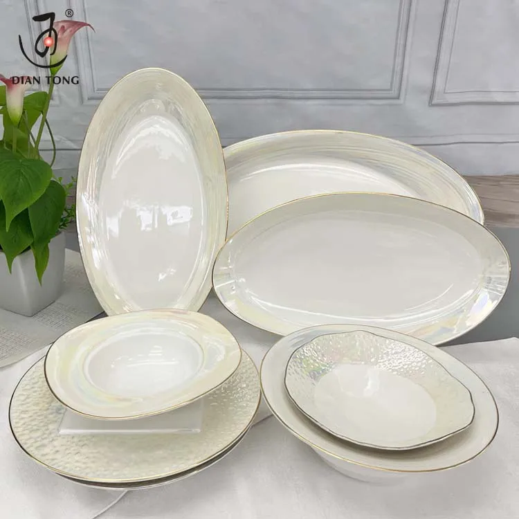 Pearl Luxury Custom Porcelain Nordic Fish Plate Dish Ceramic Dinner Plates Set White Ceramic Plates For Wedding Hotel Restaurant