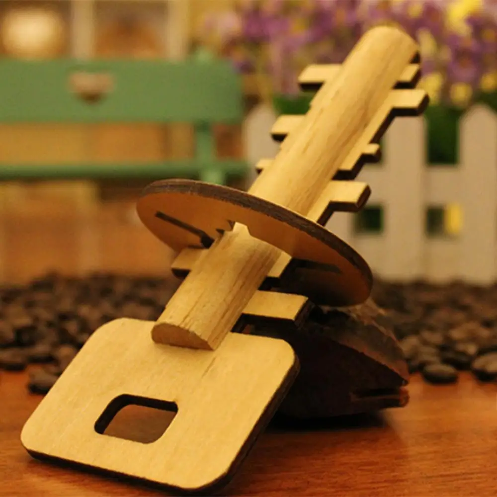 children Funny kong Ming Lock Toys Wooden Toy Unlock Puzzle Key Intellectual Educational Stress Release Kids Jigsaw