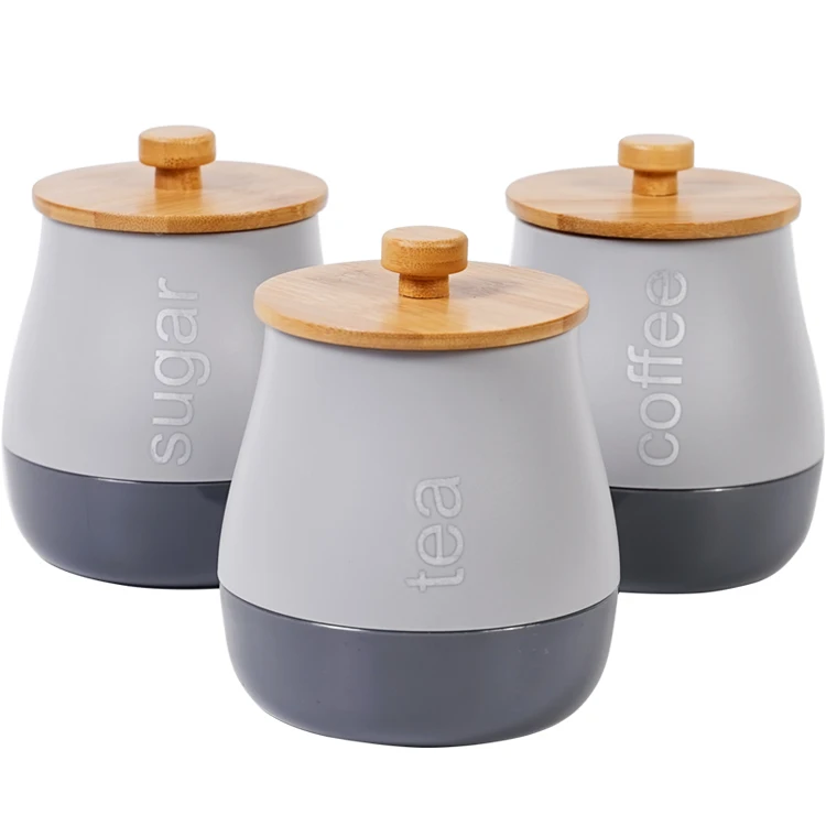 High Quality 1000ml Kitchen Storage Canister Sets Plastic Storage Jars with Bamboo Lid