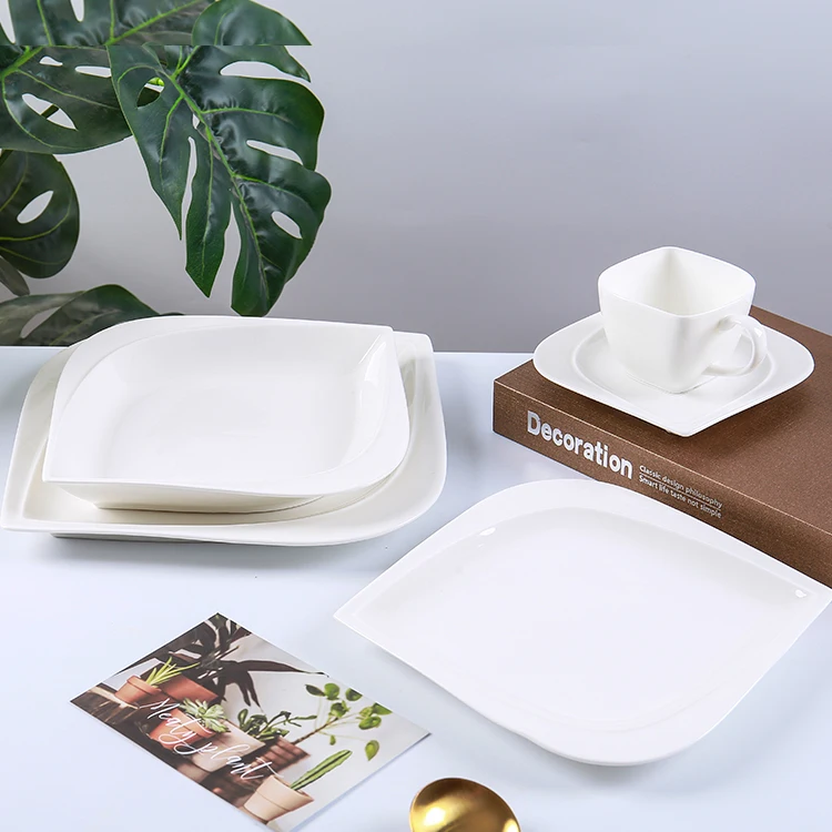 CANHUI Good Quality White Porcelain Tableware set Square Serving Hotel Restaurant Home Ceramic Dinner Set Dinnerware