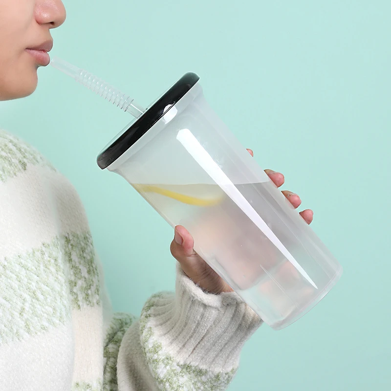 Reusable Temperature Cold Magic Color Changing Coffee Water Mug Cups with Straw 710 ml Tie Dye Color Changing Plastic Cup