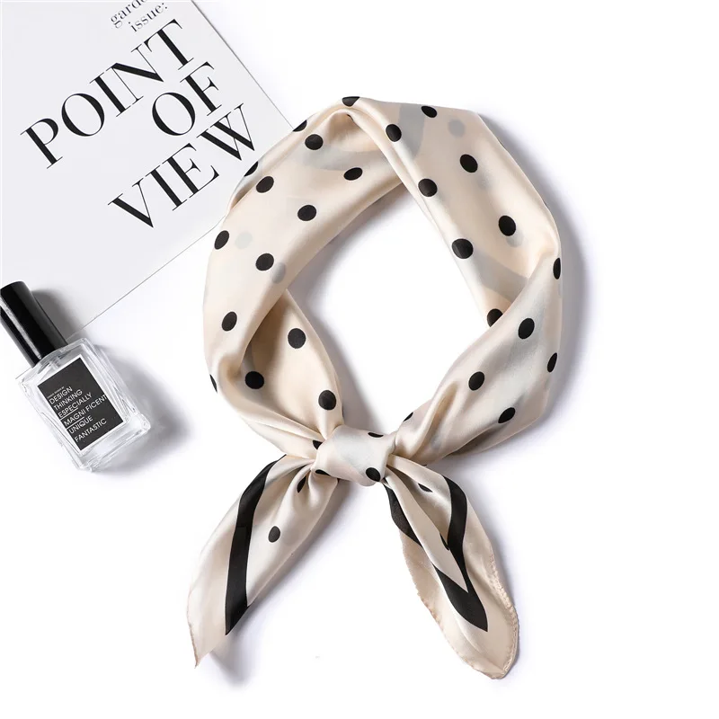 Luxury Brand Floral Dots Printed  Silk Scarf Women Square Hijab Head Scarves 70*70cm Ladies Neck Hair Foulard Handkerchief