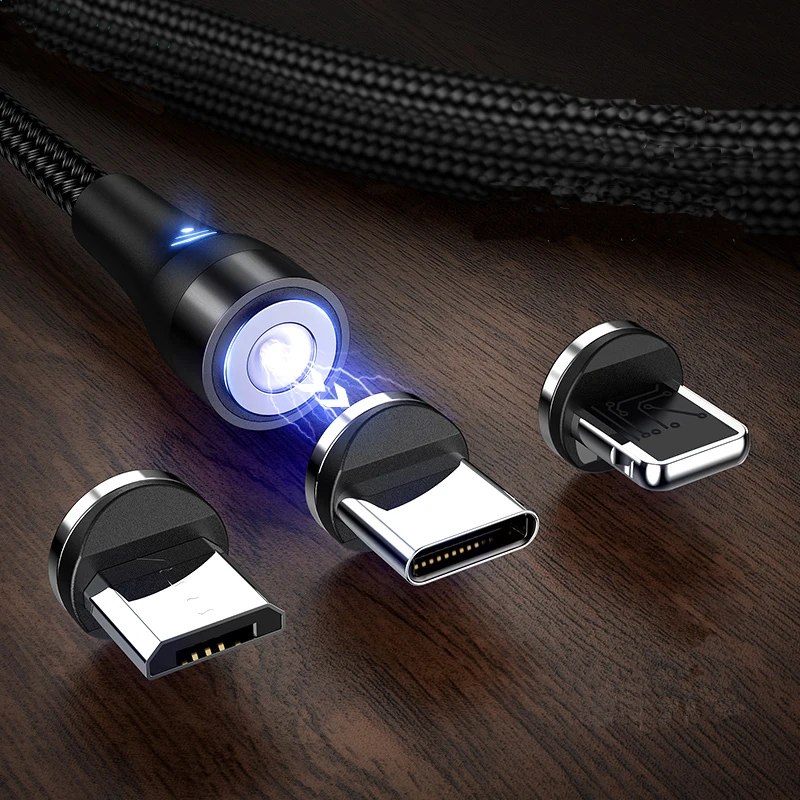 
USB Magnetic Charging Cable 3 In 1 Quick Charge 3A 5A Data Micro Usb Cabel Charger Type-C Cable for Cell Phone iPhone Android 