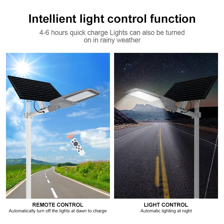 KCD Heavy Duty All In Two Factory Direct High Lumen 5050 SMD Explosion Proof 100w 200w 300w Lithium Battery Solar Street Light