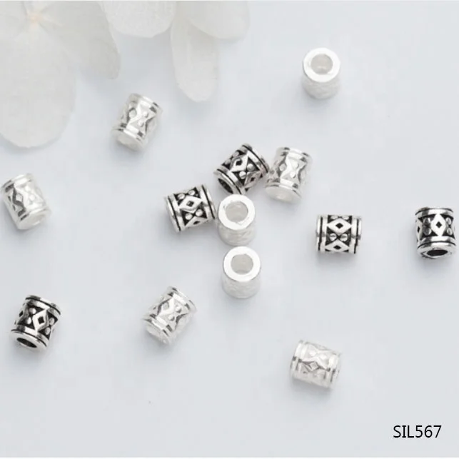 S925 Material Tibetan Silver Tiny Tube Spacers Beads Craft DIYSIL567