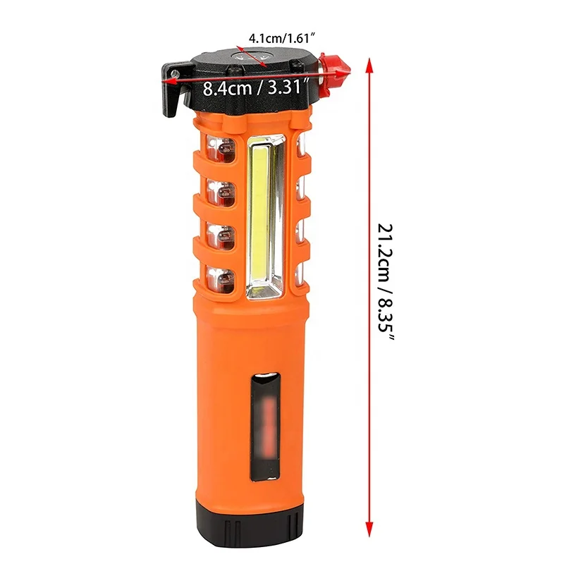 Led Megnetic Work Light Inspection Lamp With With Safety Hammer & Belt Cutter and Warning Flashlight