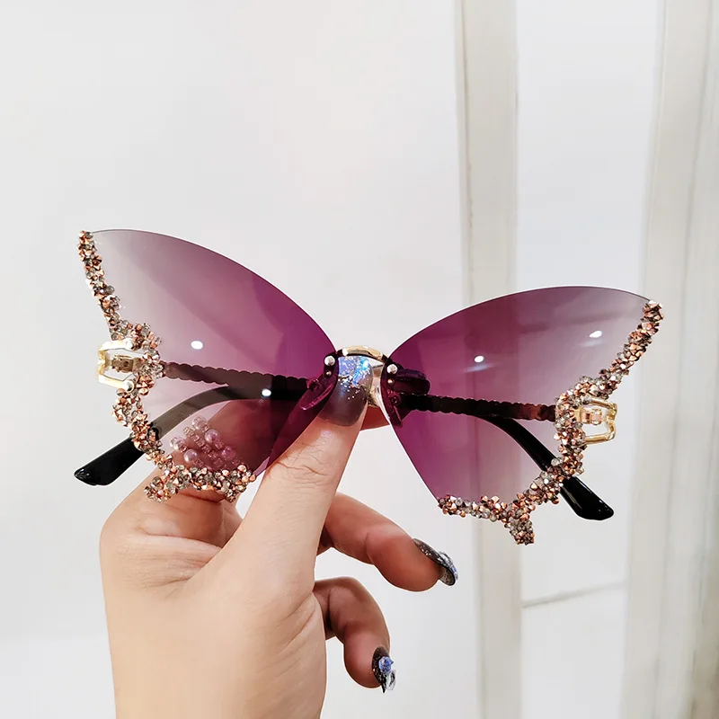 2024 Women Custom Logo Shades Sunglasses Diamond Butterfly Sunglasses 2024 Butterfly Rhinestone Sun Glasses Women Y2K Eyewear