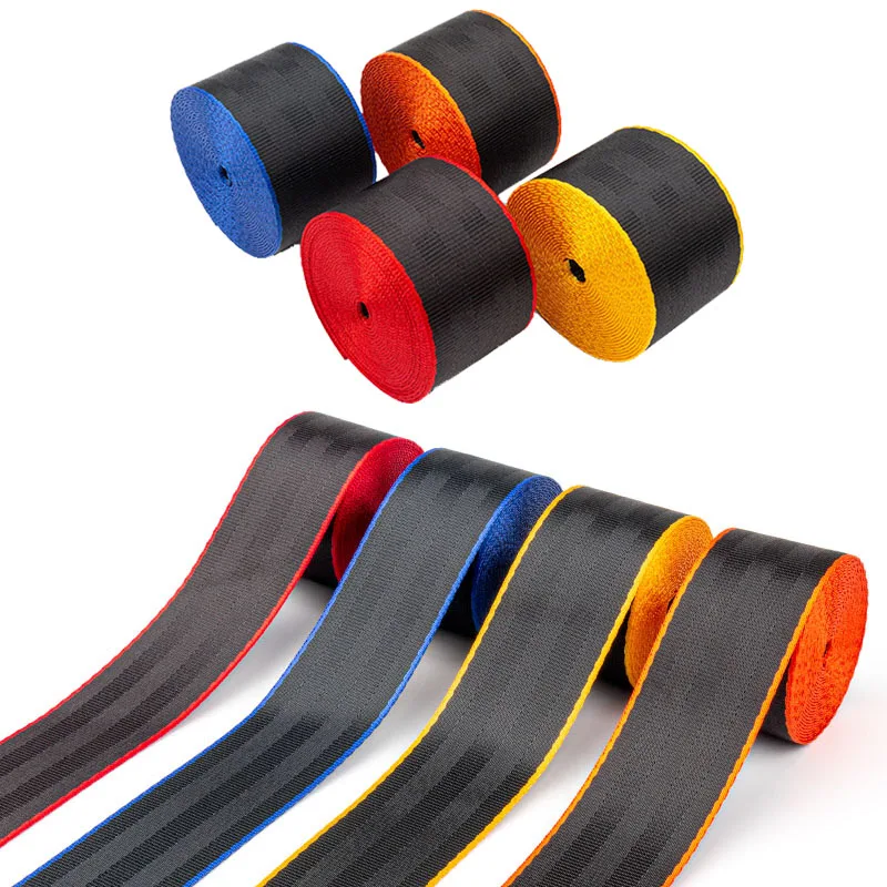Durable one meter length contrast color stitching hem racing car safety seatbelt webbing