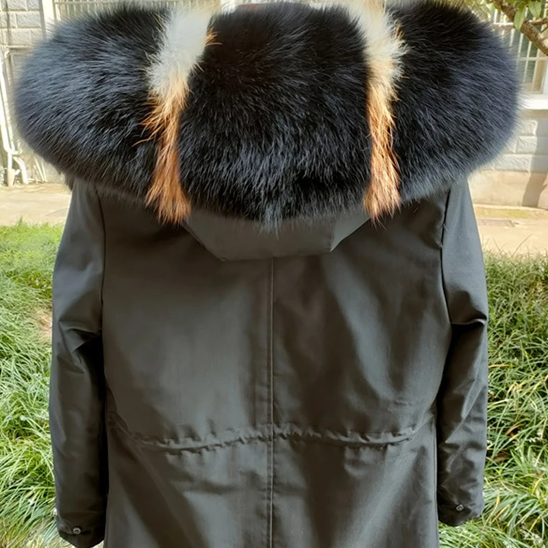 Luxury style winter fur parka real fox fur collar women parka windproof thick rex rabbit fur lining parka jackets