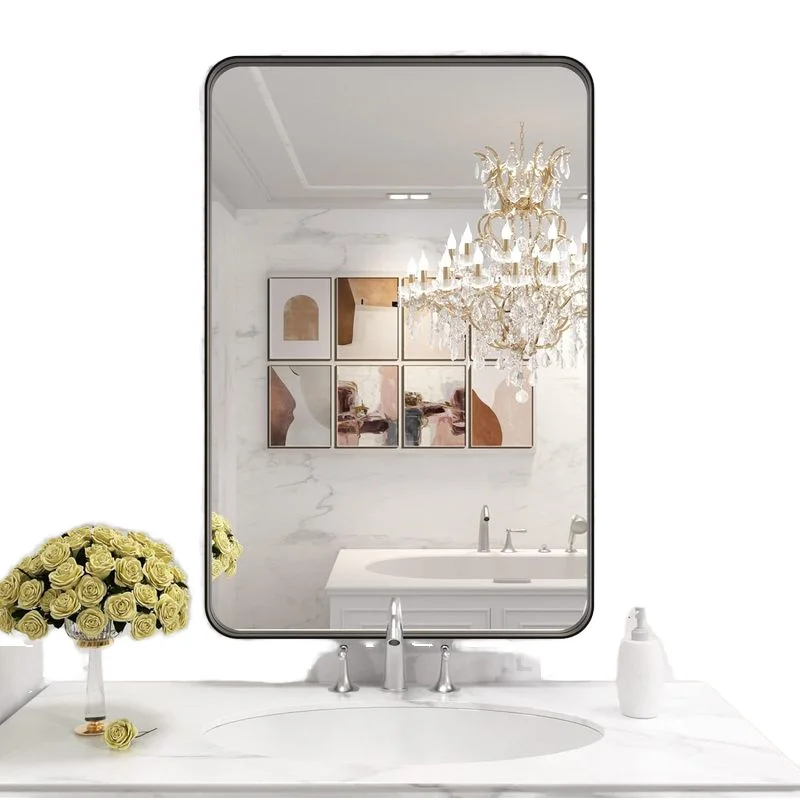 Stainless steel electroplated brushed black titanium frame black mirror wall mirror