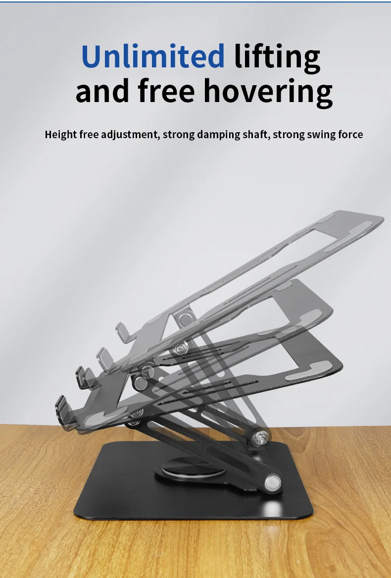 Great Roc wholesale OEM support ergonomic rack laptop holder for 17 inch angle adjustable foldable laptop stand with 360 base