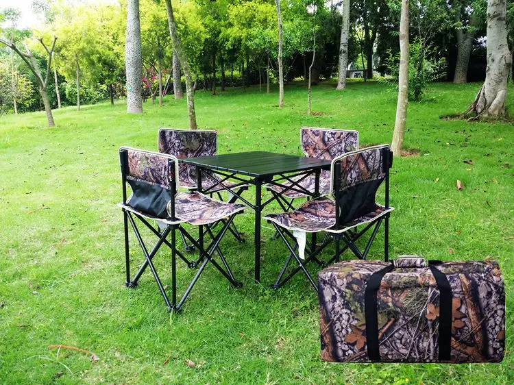 Outdoor Garden Furniture Modern Balcony Luxury Portable Folding Camping Dining Table and Chair Set for 6 Persons