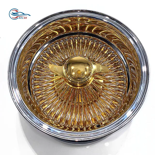 Kelun Brand 13x7 Rev 100 Straight Lace Spokes Gold Steel Chrome Wire Wheel Luxury Car Wheels Passenger Cars 2 Year 4 Pieces